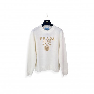 PRADA LOGO-INTARSIA CASHMERE SWEATER 